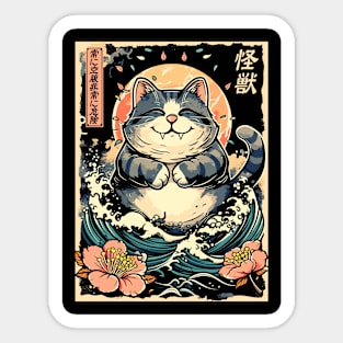 Japanese Kaiju Cat Neko Zilla Sea Wave, Men, Women , Kids Sticker